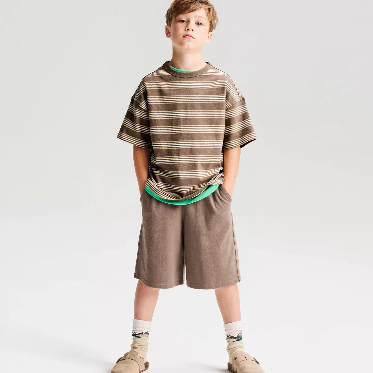 Boys' Short Sleeve 100% Cotton Striped Oversized Fit T-Shirt - Cat & Jack\u2122 Assorted Browns L | Target