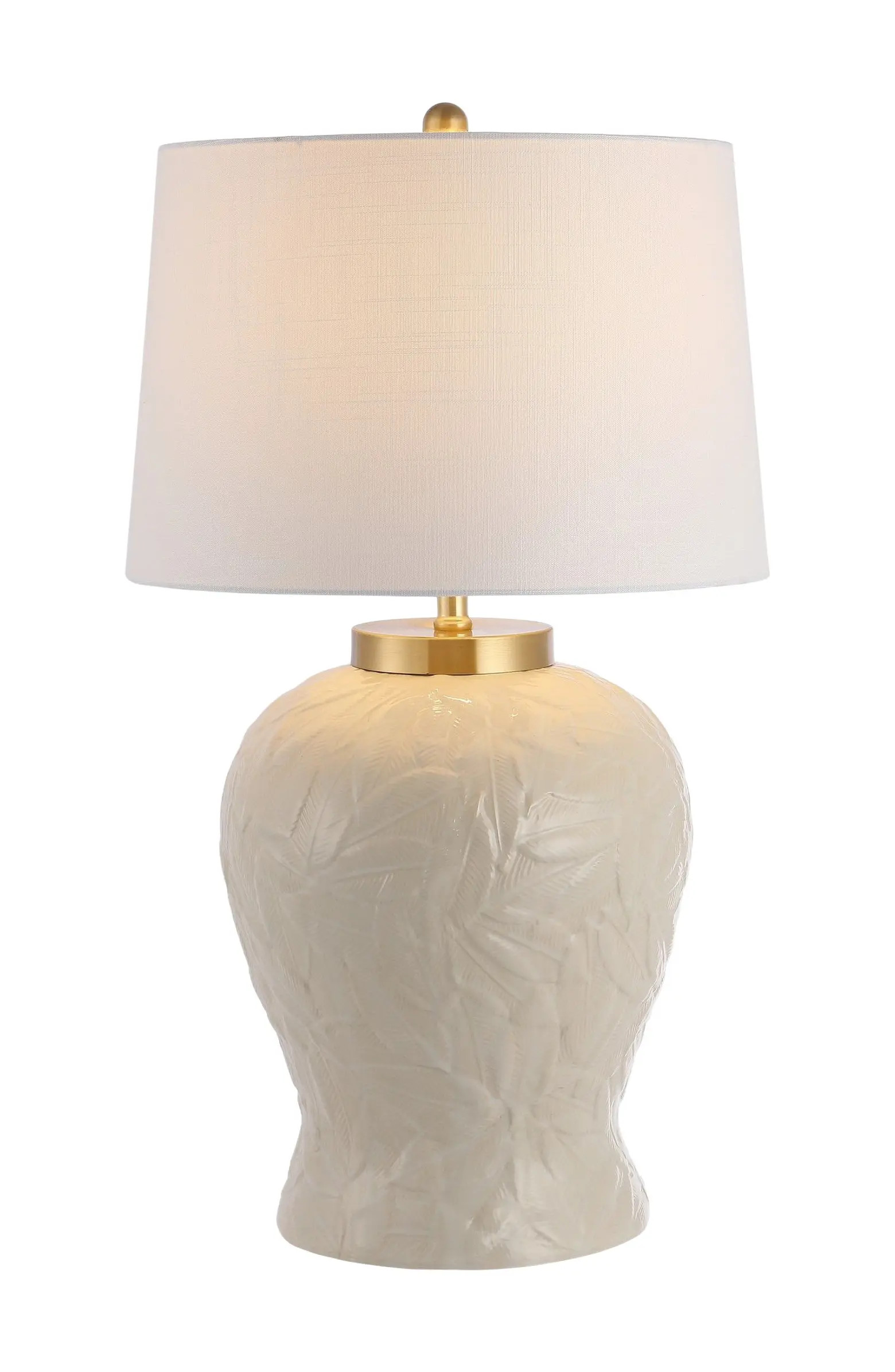Regency Palm Leaf 31.5" Ceramic/Metal Bohemian Cottage LED Table Lamp, Cream | Nordstrom