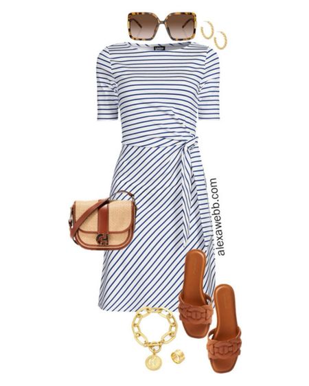 Plus Size Fourth of July Outfits 2024 - Look 5 - A plus size casual outfit for 4th of July parties and BBQs with an easy striped knit dress, slide sandals, and rattan crossbody bag. Alexa Webb #plussize

#LTKStyleTip #LTKPlusSize #LTKSeasonal