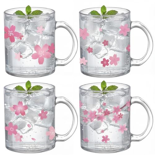 Tioncy 4 Pcs Spring Sakura Coffee Mugs 12 oz Japanese Cherry Blossom Glass Cups with Handle Spring Sakura Coffee Cup Japanese Floral Mug Pink Holiday Gifts Drinking Containers for Holiday Party | Amazon (US)