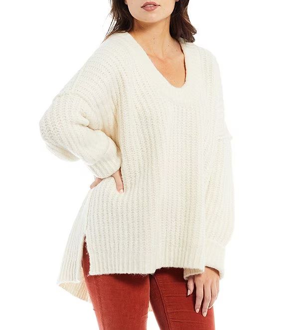 Blue Bell Scoop Neck Cable Knit Drop Shoulder High-Low Oversized Pullover Statement Sweater | Dillard's