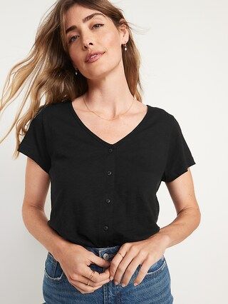 Slub-Knit V-Neck Button-Front Top  for Women | Old Navy (US)