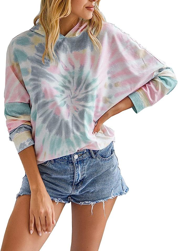 PRETTYGARDEN Women’s Casual Tie Dye Print Hoodie Long Sleeve Loose Pullover Sweatshirt Color Bl... | Amazon (US)