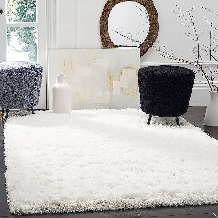 SAFAVIEH Polar Shag Collection 9' x 12' White PSG800B Solid Glam 3-inch Extra Thick Area Rug | Amazon (US)
