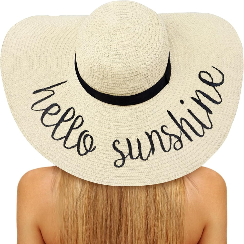 Senker Fashion Floppy Beach Hats for Women Straw Sun Hat Foldable Wide Brim Embroidered Roll up S... | Amazon (US)