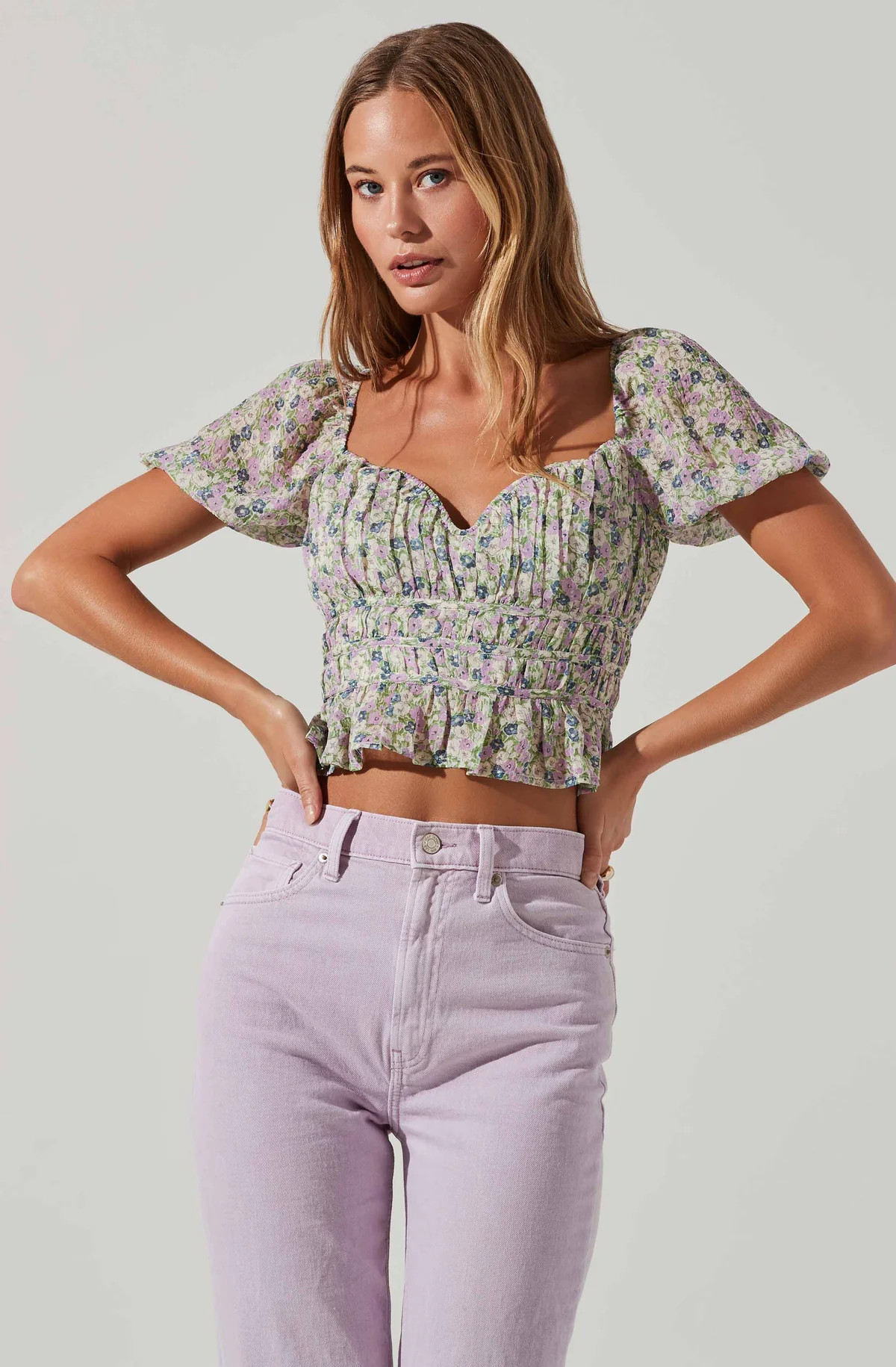 Leigh Floral Pleated Puff Sleeve Top | ASTR The Label (US)