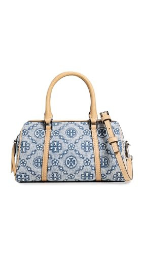 Tory Burch Women's T Monogram Denim Mini Barrel Bag, Powder Blue, One Size | Amazon (US)