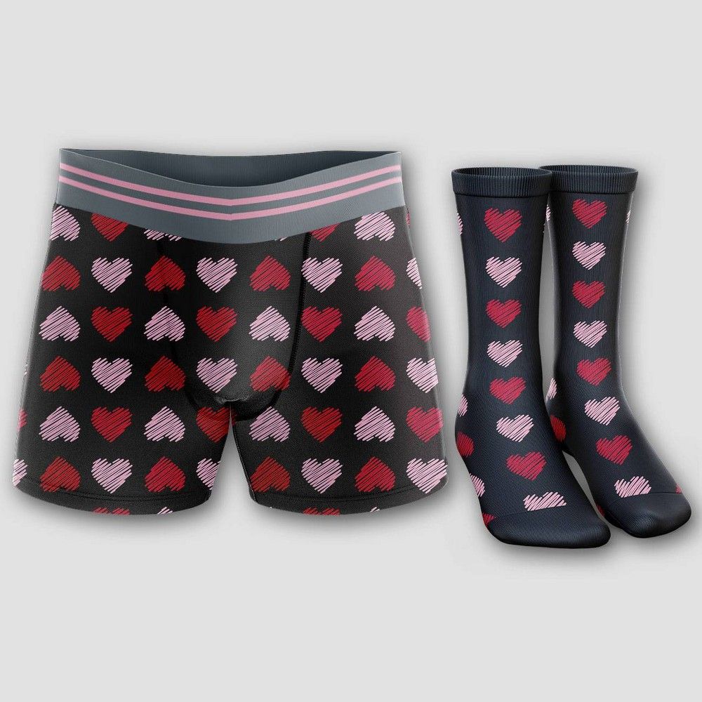 Men's Valentines Day Hearts Boxer Briefs & Socks Set - XL, Pink/Red | Target