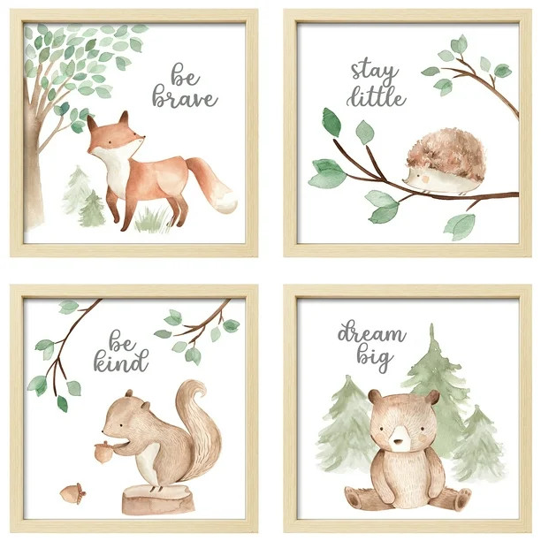 ArtbyHannah 4 Pack Framed Funny Woodland Baby Nursery Wall Art Decor with 10x10 Picture Frames an... | Walmart (US)