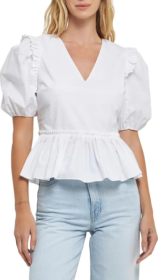 Puff Sleeve Peplum Cotton Top | Nordstrom Rack