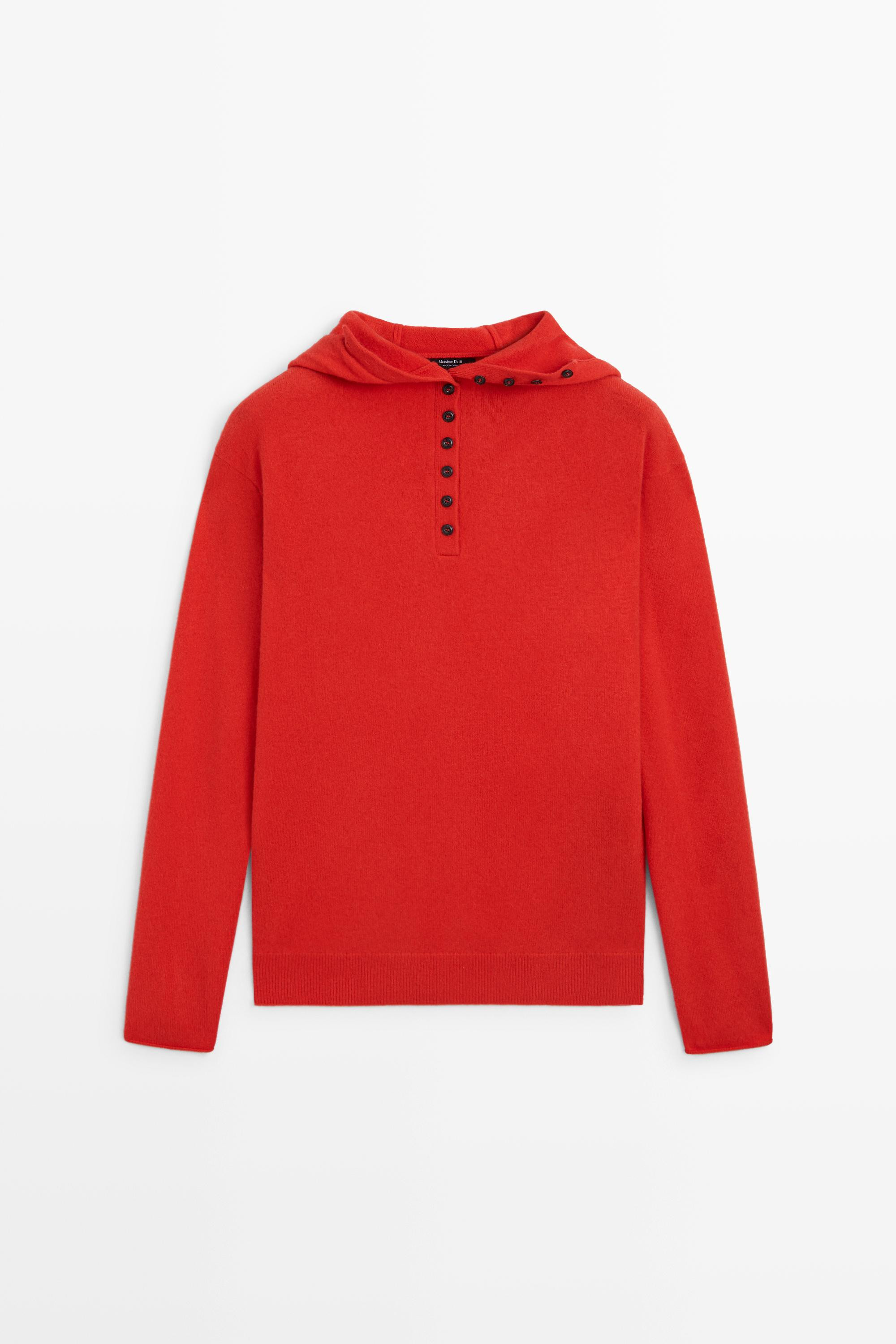 Hooded knit sweater with button detail | Massimo Dutti US