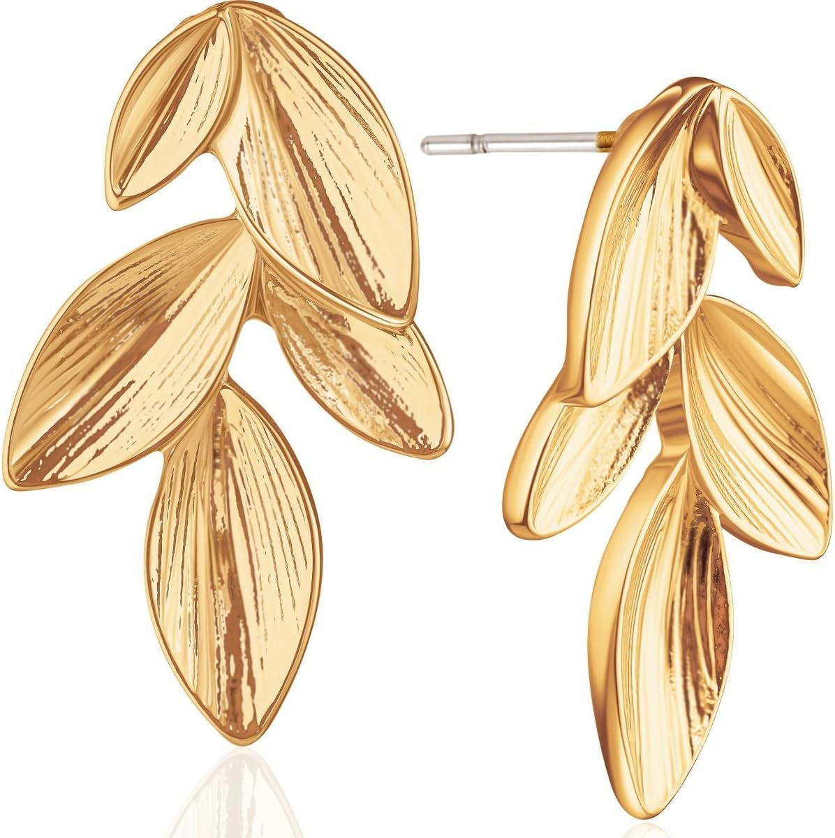 Extra Large Leaf Stud Earrings for Women - Big Olive Leaf Studs | Amazon (US)