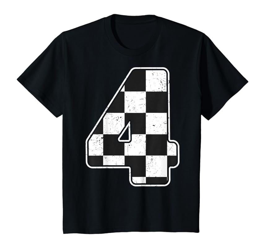 Kids Birthday Boy 4 Four Race Car 4th Birthday Racing Car Flag T-Shirt | Amazon (US)