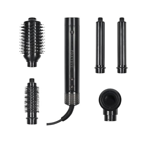 FoxyBae Super Styler Pro Interchangeable Hair Styler Wand Curling Iron Set - w/Drying Cylinder, Ceramic Blowout & Round Brushes, 2 Auto-Wrap Curlers - Frizz-Free, Smooth Hair (Black Rose-Gold) | Amazon (US)