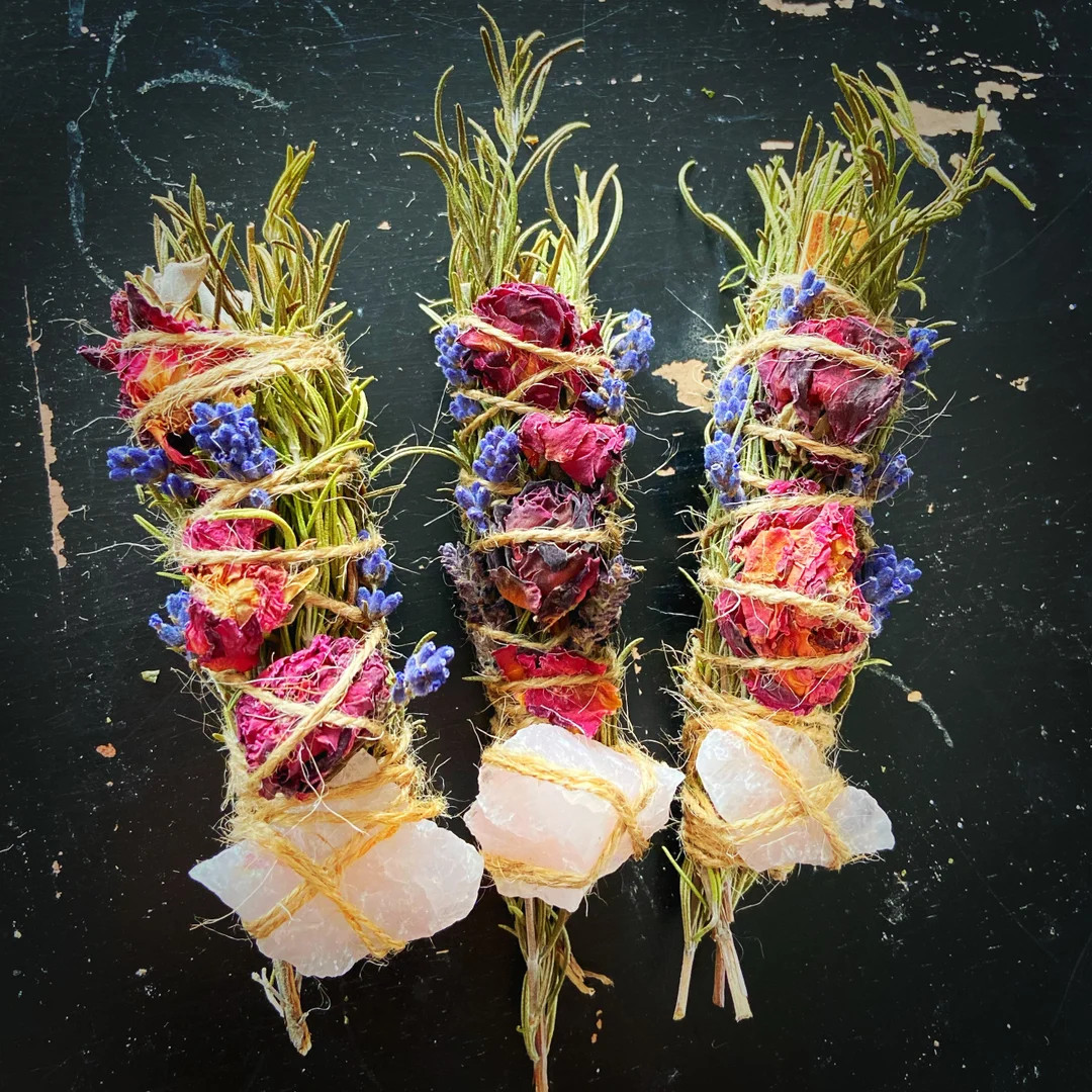 Handmade Love Smudge Stick with Rose Quartz, Rosemary, and Lavender | Etsy (US)