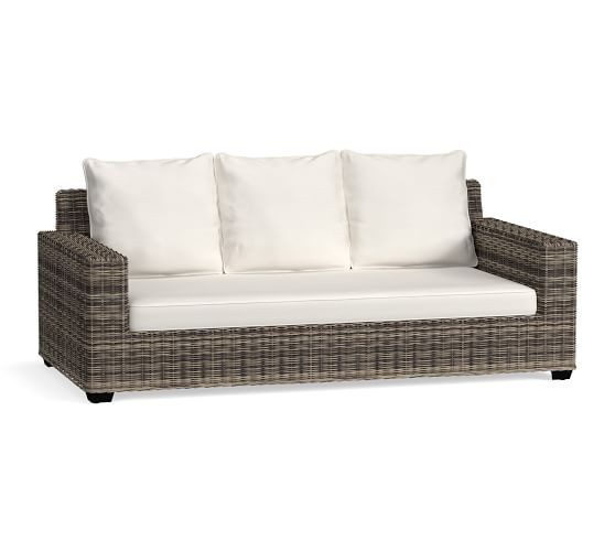 Torrey All-Weather Wicker Square Arm 112" Grand Sofa, Charcoal | Pottery Barn (US)