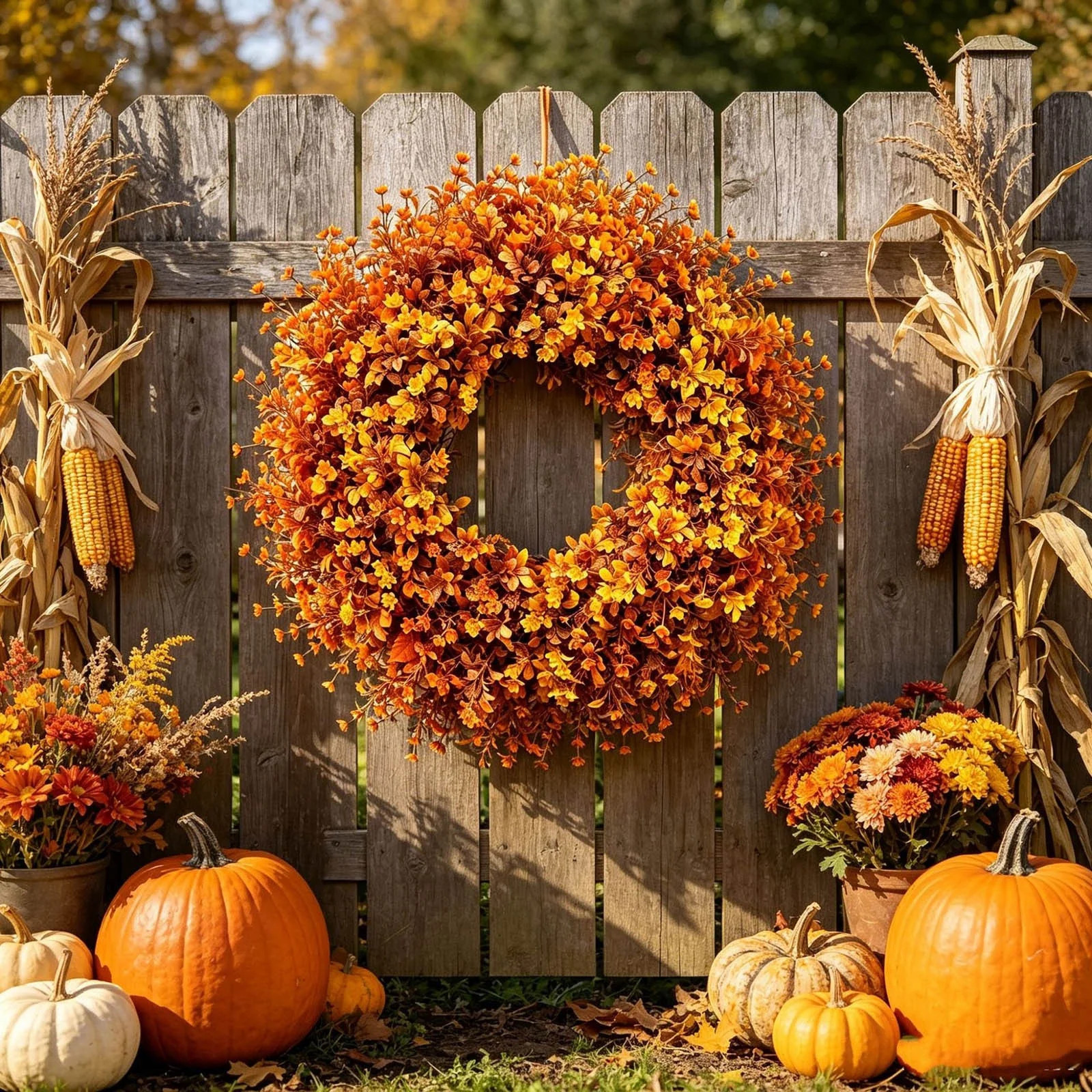 24 Inch Fall Wreath for Front Door with Pumpkins, Berries and Hydrangeas, Autumn Thanksgiving Harvest Decor for Porch, Mantel and Home Seasonal Display | Walmart (US)