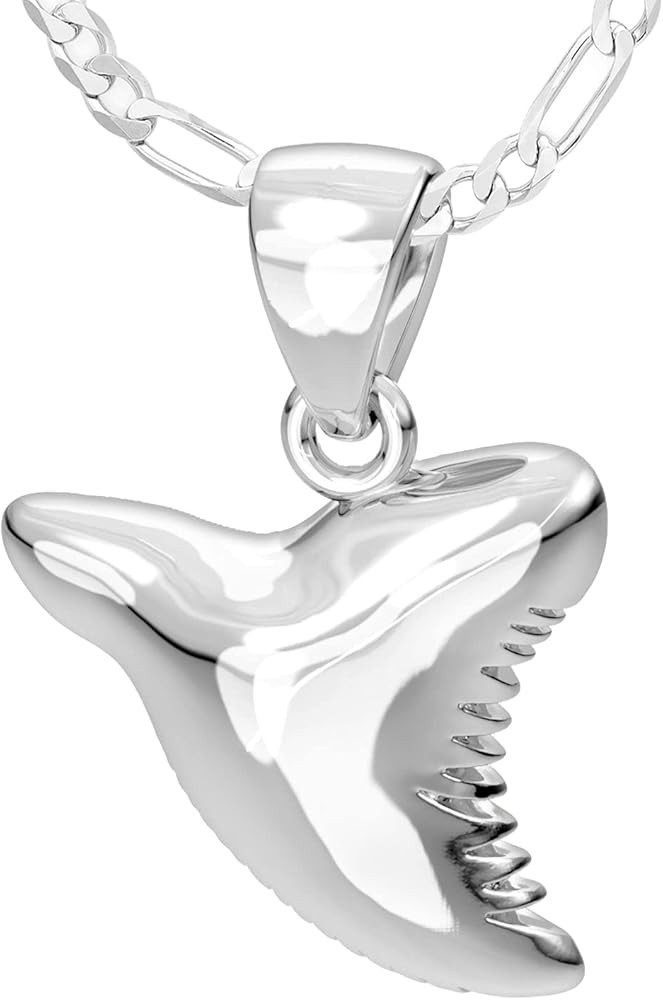 US Jewels And Gems Ladies 925 Sterling Silver Shark Tooth Aquatic Charm Pendant Necklace, 18in to... | Amazon (US)