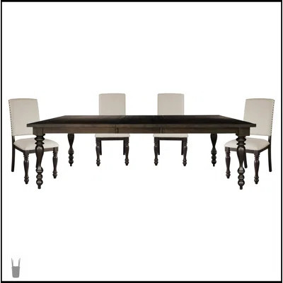 Traditional Brown Finish 5Pc Dining Set With Extendable Table And 4 Beige Nailhead Trim Side Chairs, Perfect For Elegant Family Gatherings | Wayfair North America