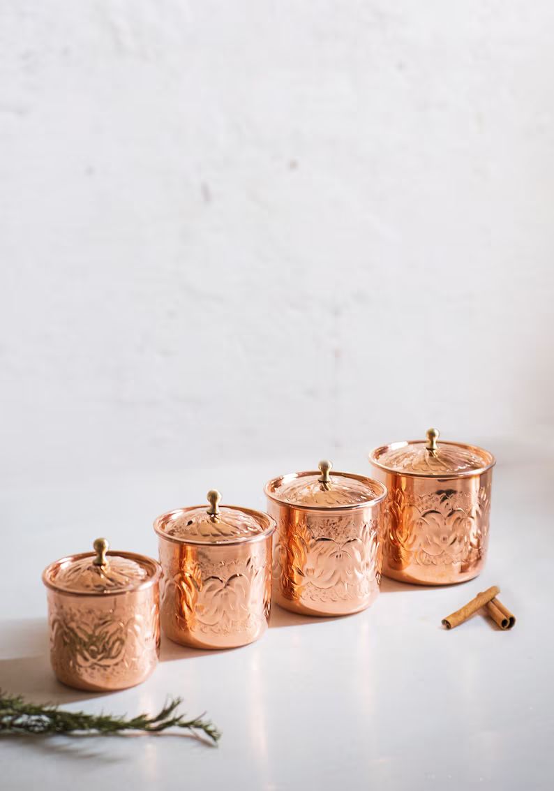 Copper Canister Set of 4, Handmade Copper Jar Canister, Copper Storage Box, Kitchen Decoration | Etsy (US)