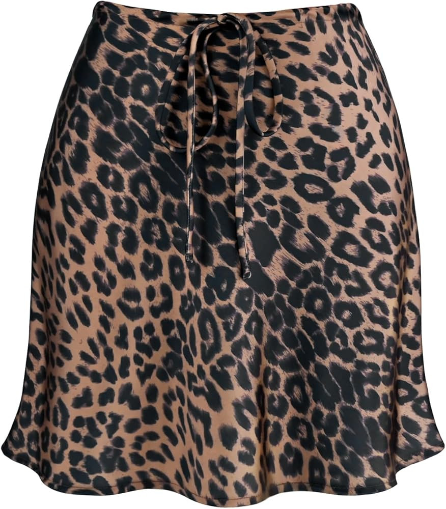 Women's Drawstring Satin Mini Skirt High Waisted Elegant Casual A-Line Flared Silk Short Skirts f... | Amazon (US)
