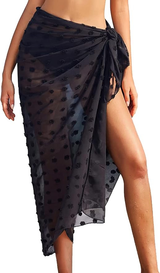 Ekouaer Women Sarong Swimsuit Coverups Chiffon Long Bikini Wraps Sheer Beach Bathing Suit Cover U... | Amazon (US)