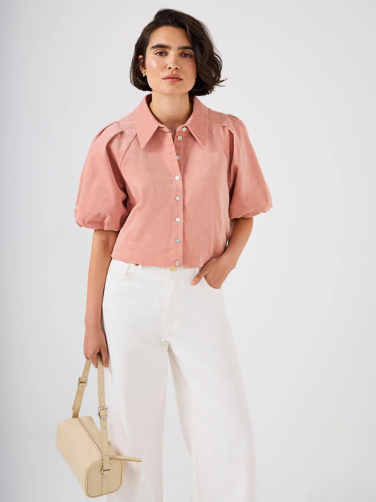 Mint Velvet Pink Corduroy Puff Sleeve Shirt | Next US