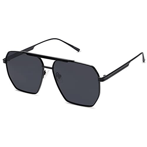 SOJOS Retro Oversized Square Polarized Sunglasses for Women and Men Vintage Shades Classic Large Metal Sun Glasses with Black/Grey Lens | Amazon (US)