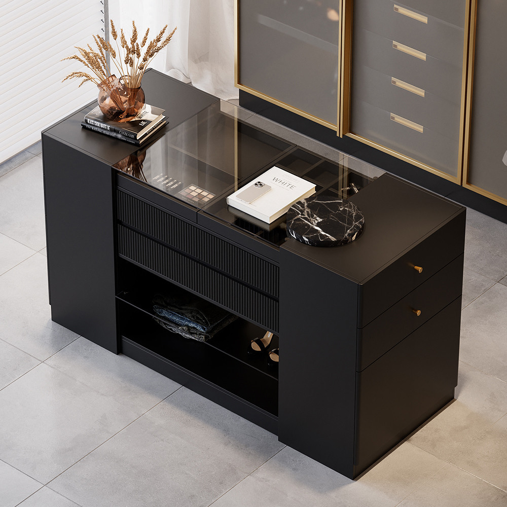 60""W Modern Black Dresser with Doors & Drawers Walk in Closet Island Jewelry Storage | Homary