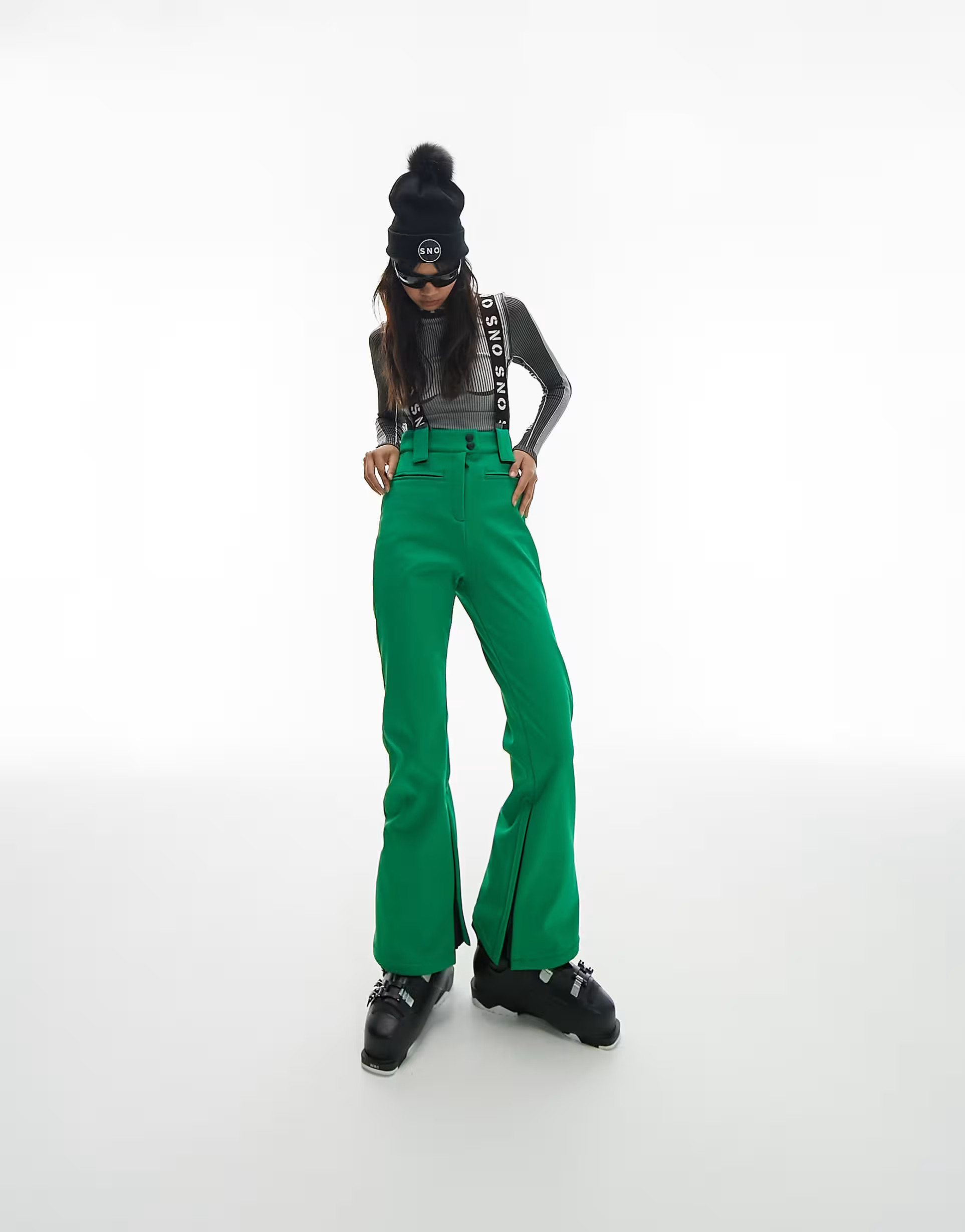 Topshop Sno flared ski pants with suspenders in green | ASOS (Global)