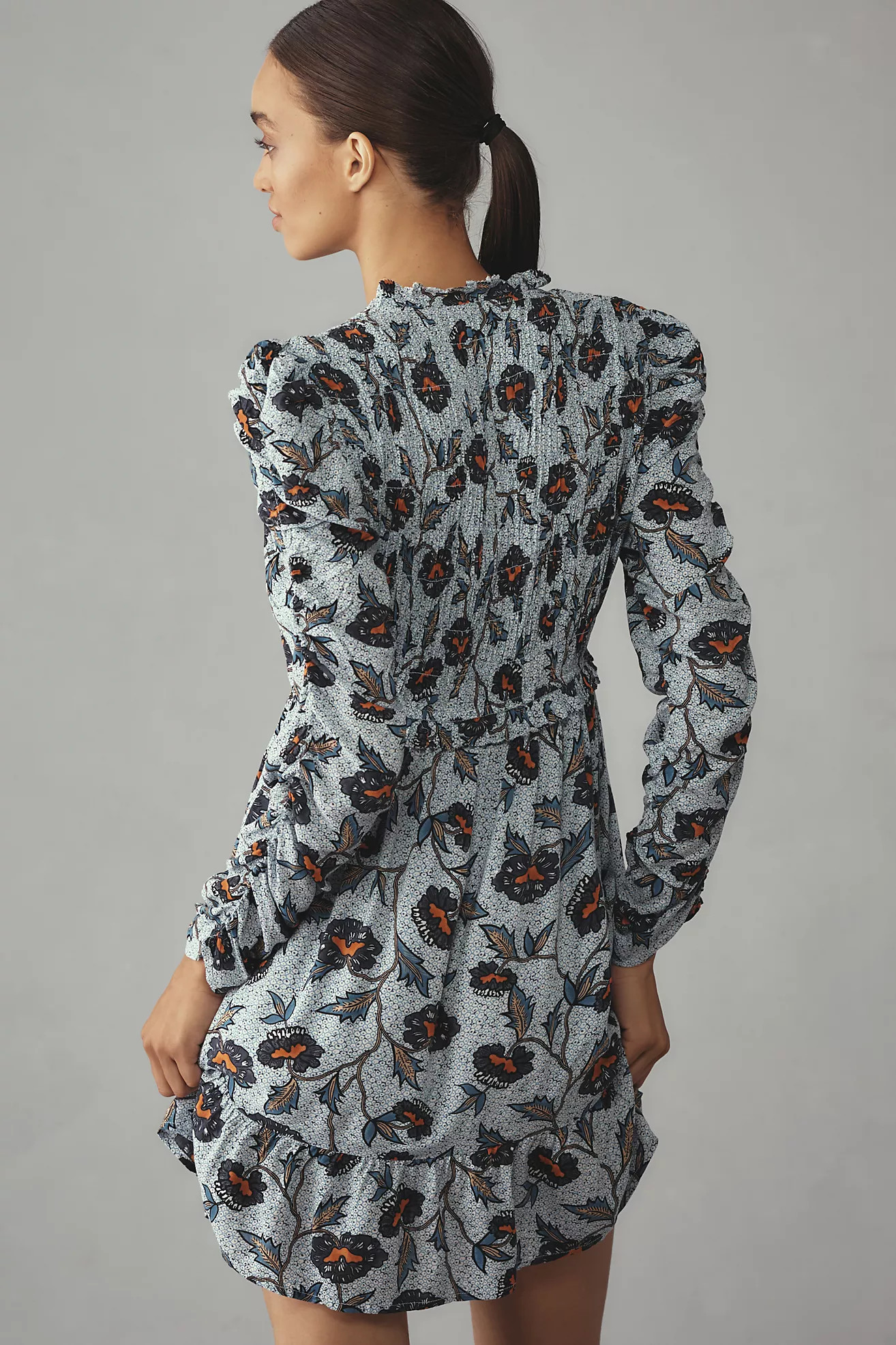 By Anthropologie Long-Sleeve V-Neck Ruffle Mini Dress | Anthropologie (US)