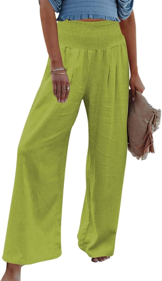 Linen Pants Women Trendy High Waisted Pants Cute Wide Leg Pants Plus Size Sweatpants Summer Pants... | Amazon (US)