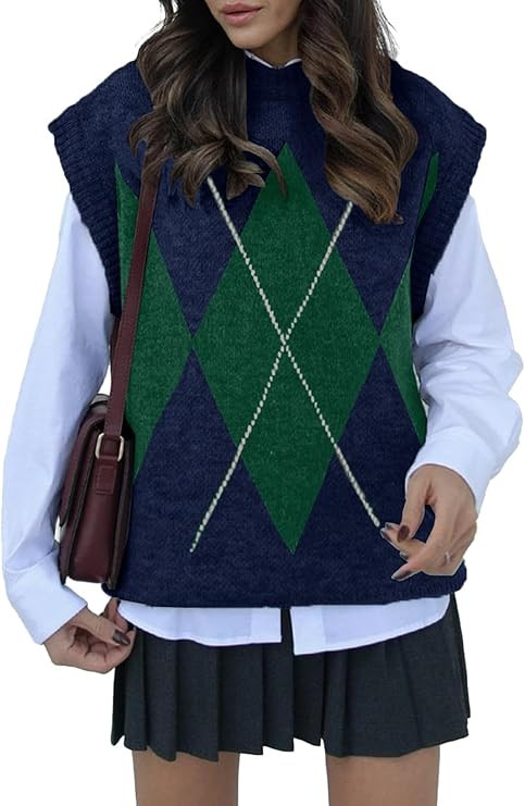 EVALESS Cap Sleeve Sweater Vest for Women Casual Crewneck Color Block Short Sleeve Sweaters Tops ... | Amazon (US)