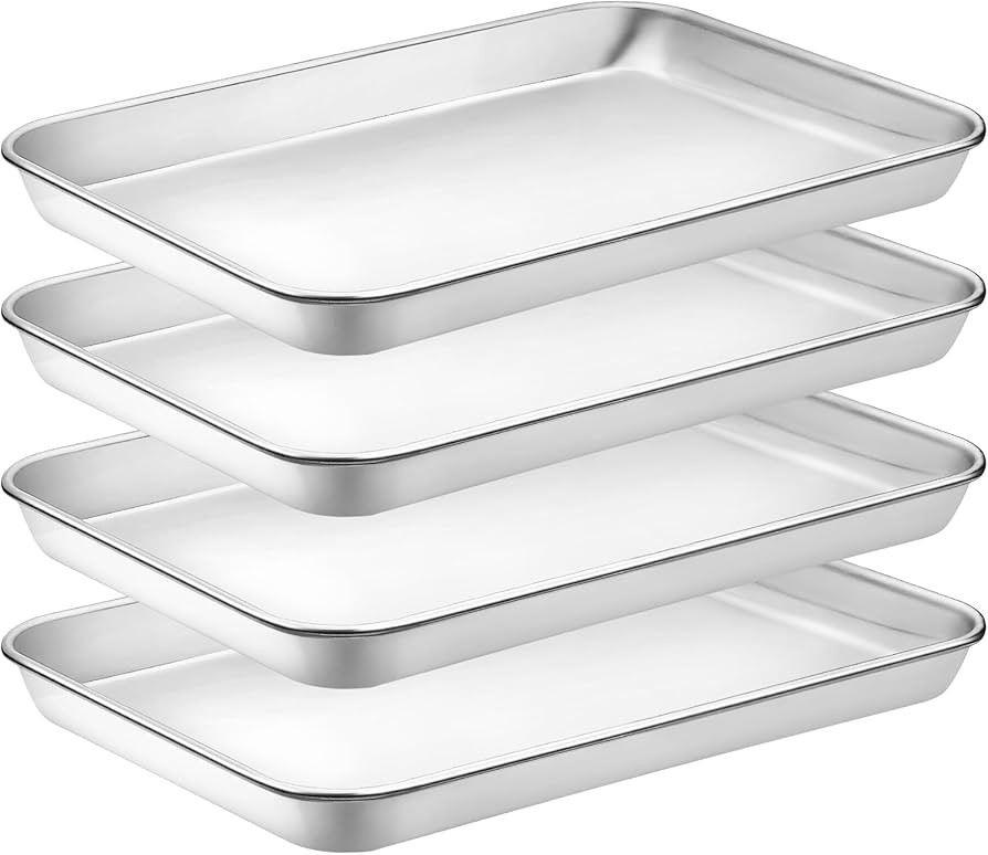 Quarter Sheet Pan Set of 4, CEKEE Stainless Steel Baking Sheet & Cookie Sheets for Baking, Baking... | Amazon (US)