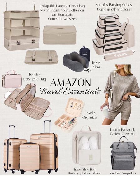 ⭐️  AMAZON TRAVEL ESSENTIALS

Lots of my tried and true favorites -
Love, love, love my collapsible hanging closet bag! Never unpack your clothes on vacation again! The packing cubes save so much room in a suitcase as well. Get a different color for each family member to keep everything organized. My laptop backpack is the best and makes the perfect carry on! It has tons of pockets including a hidden pocket on the back for storing your passport, etc. easy wipe clean material on the inside. Bought one for my daughter as well. Great for Disney! The travel shoe bag can hold 3-4 pairs of shoes. Comfy Travel pillow with case and travel outfit! 

Spring break travel 
Cruise packing ideas 
Vacation packing essentials 

#LTKfindsunder50 #LTKhome #LTKtravel