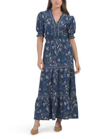 Short Sleeved Ruffle Neck Tiered Maxi Dress | TJ Maxx