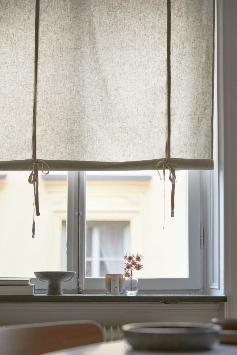Linen-blend Roll-up Curtain - Light beige - Home All | H&M US | H&M (US + CA)