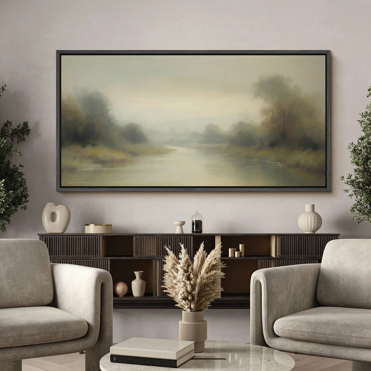 Foggy River Landscape Framed Canvas Wall Art - Tranquil Nature Scene in Soft Neutrals for Bedroom... | Wayfair North America