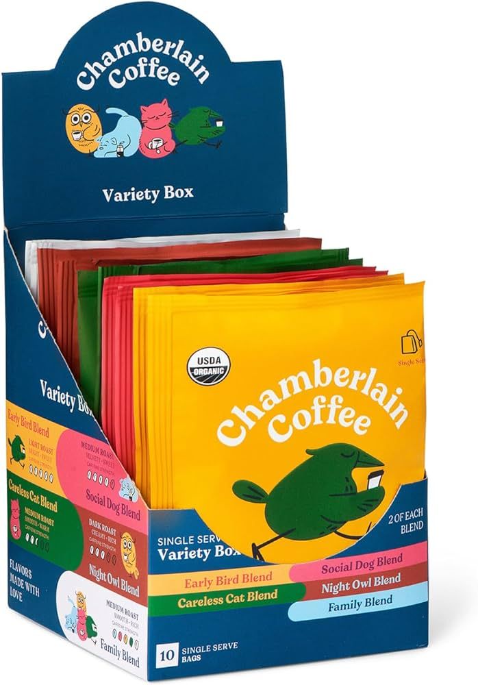 Chamberlain Coffee Variety Box Single Serve Bags - Includes 5 Blends, Original Family Blend, Earl... | Amazon (US)