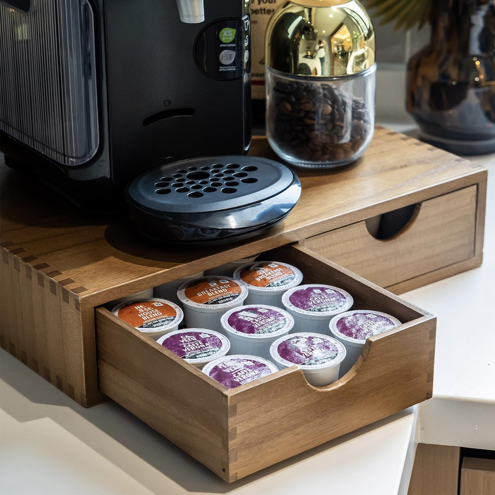 Wooden K Cup Organizer Coffee Pod Storage Box, Coffee Pods and Tea Organizer Holder, K Pod Drawer... | Amazon (US)