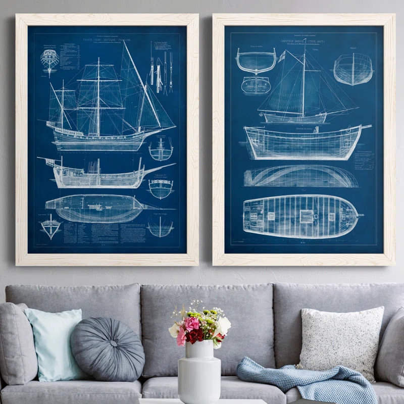 " Antique Ship Blueprint I " 2 - Pieces | Wayfair North America