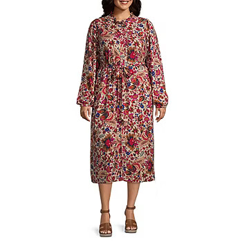 St. John's Bay Long Sleeve Midi Peasant Dress Plus | JCPenney