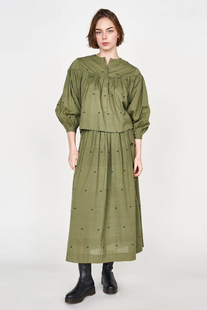 Verona Skirt in Olive Jamdani | MIRTH
