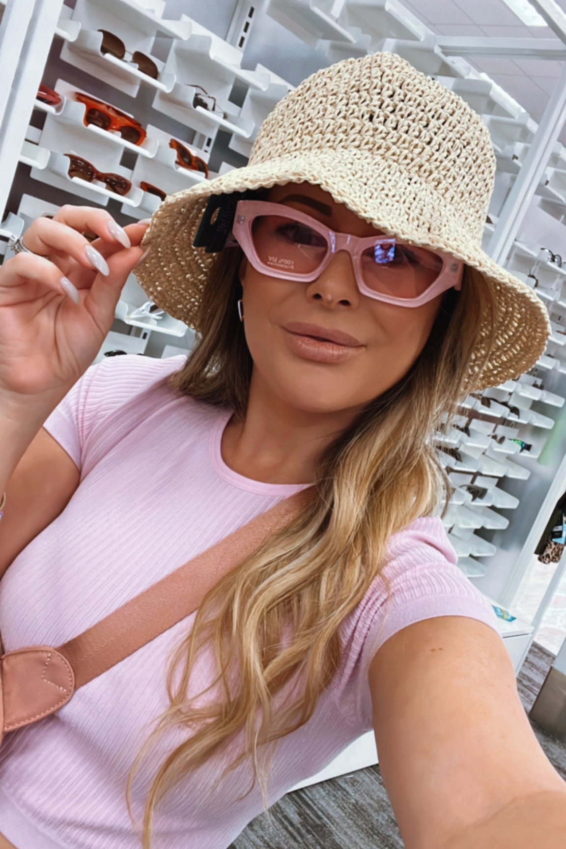 Ready set — let’s go on vacation !! My kinda way to celebrate Valentine’s Day . This crochet bucket hat and pink sunglasses are everything 💖 

#LTKbeauty #LTKfindsunder50 #LTKSeasonal