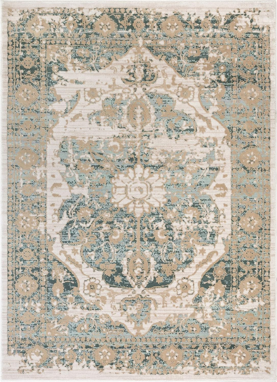 Well Woven Millie Tribal Mint Blue Medallion Area Rug 8x11 (7'10" x 10'6") Beige Modern Distresse... | Amazon (US)