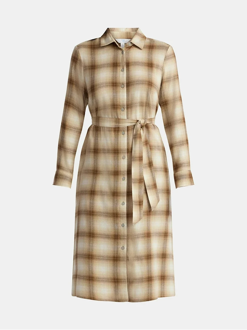 Time and Tru Women's Plaid Shirt Dress with Long Sleeves, Sizes XS-XXXL | Walmart (US)