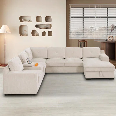 119.5‘’Chenille Modular Sectional Sofa: Pull - Out Bed, Storage Chaise & Charging Console | Wayfair North America