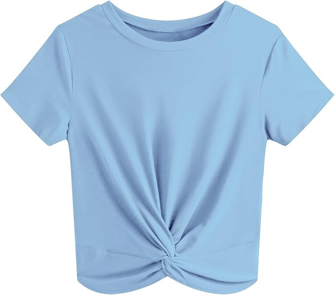 JINKESI Women's Summer Causal Short Sleeve Blouse Round Neck Crop Tops Twist Front Tee T-Shirt | Amazon (US)