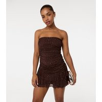 Women's Brown Diamante Ruffled Hem Mini Dress Pink Vanilla New Look | New Look (UK)