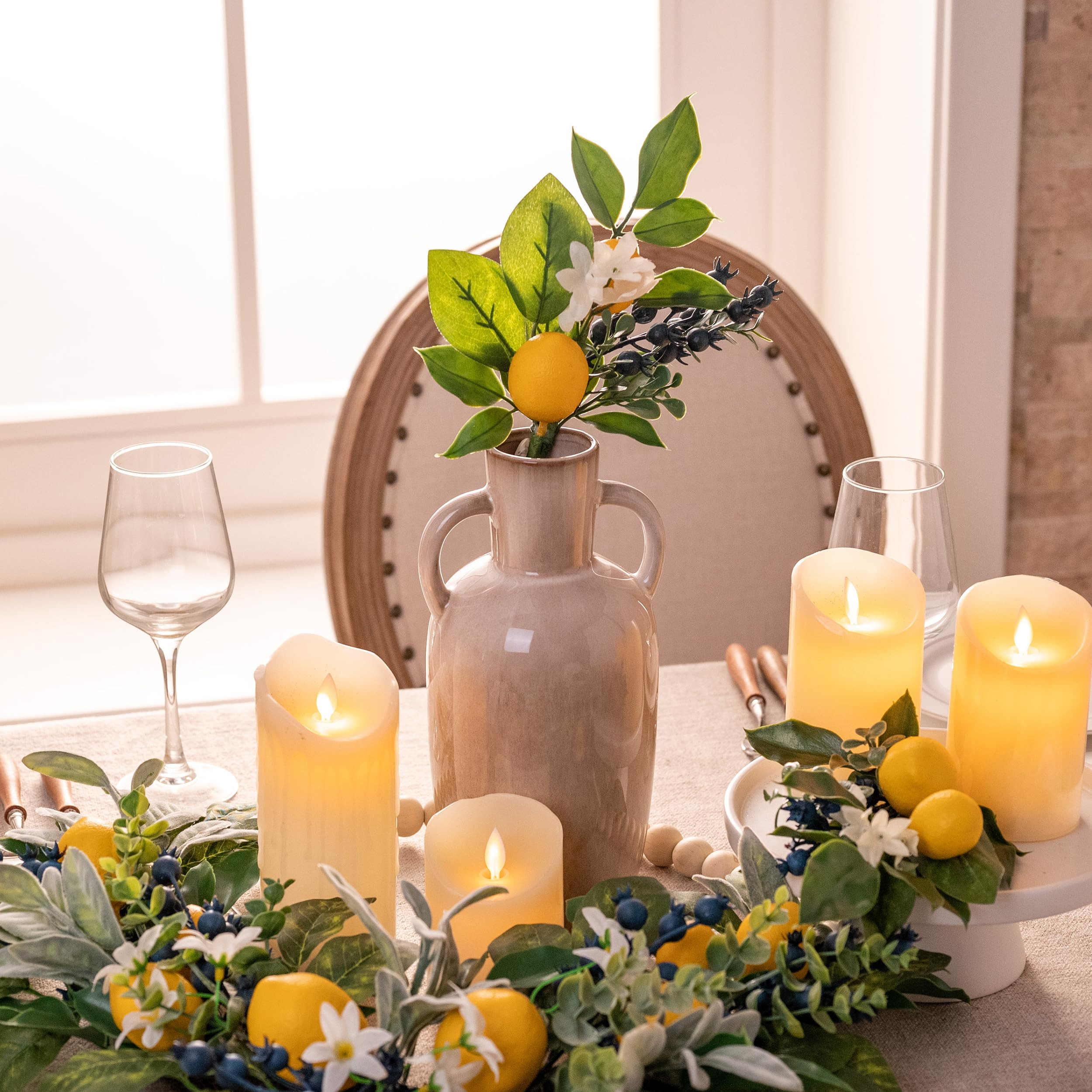 Valery Madelyn 4 Packs Spring Summer Picks with Lemons Blueberry Eucalyptus Leaves, Artificial Fr... | Amazon (US)